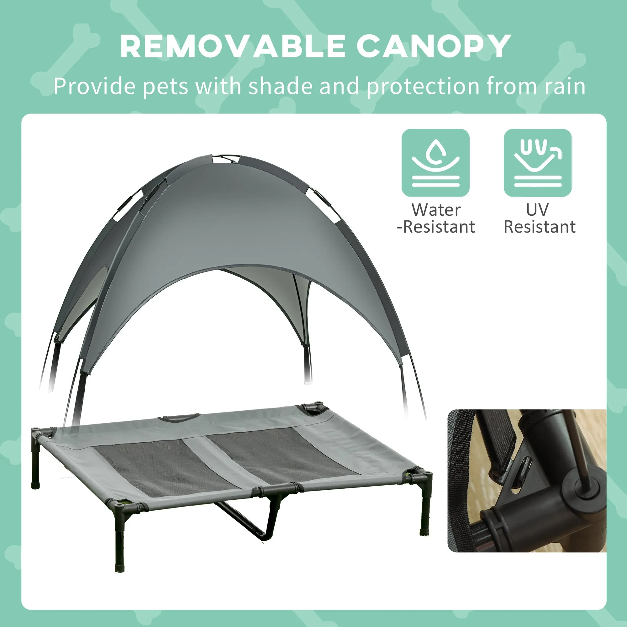 Pawhut Raised Dog Bed Waterproof Elevated Pet Cot With Breathable Mesh Uv Protection Canopy Grey