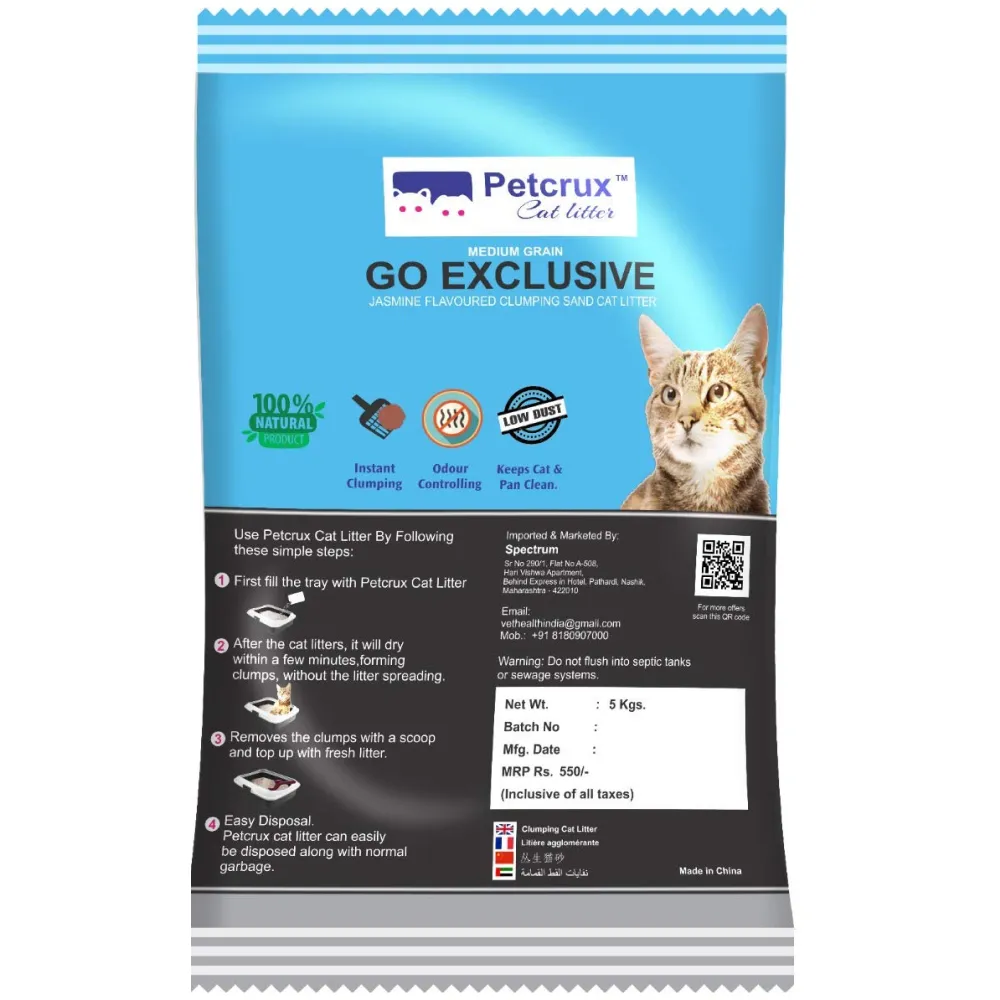 Petcrux Go Exclusive Scoopable Montonite Jasmine Cat Litter in Reusable Jute Bag