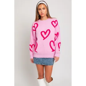 Round Neck Heart Printed Sweater