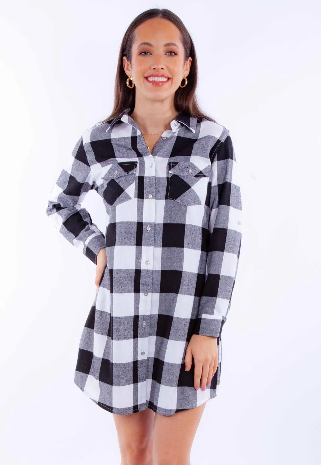 Scully Womens Buffalo Check Black/White Cotton Blend L/S Dress