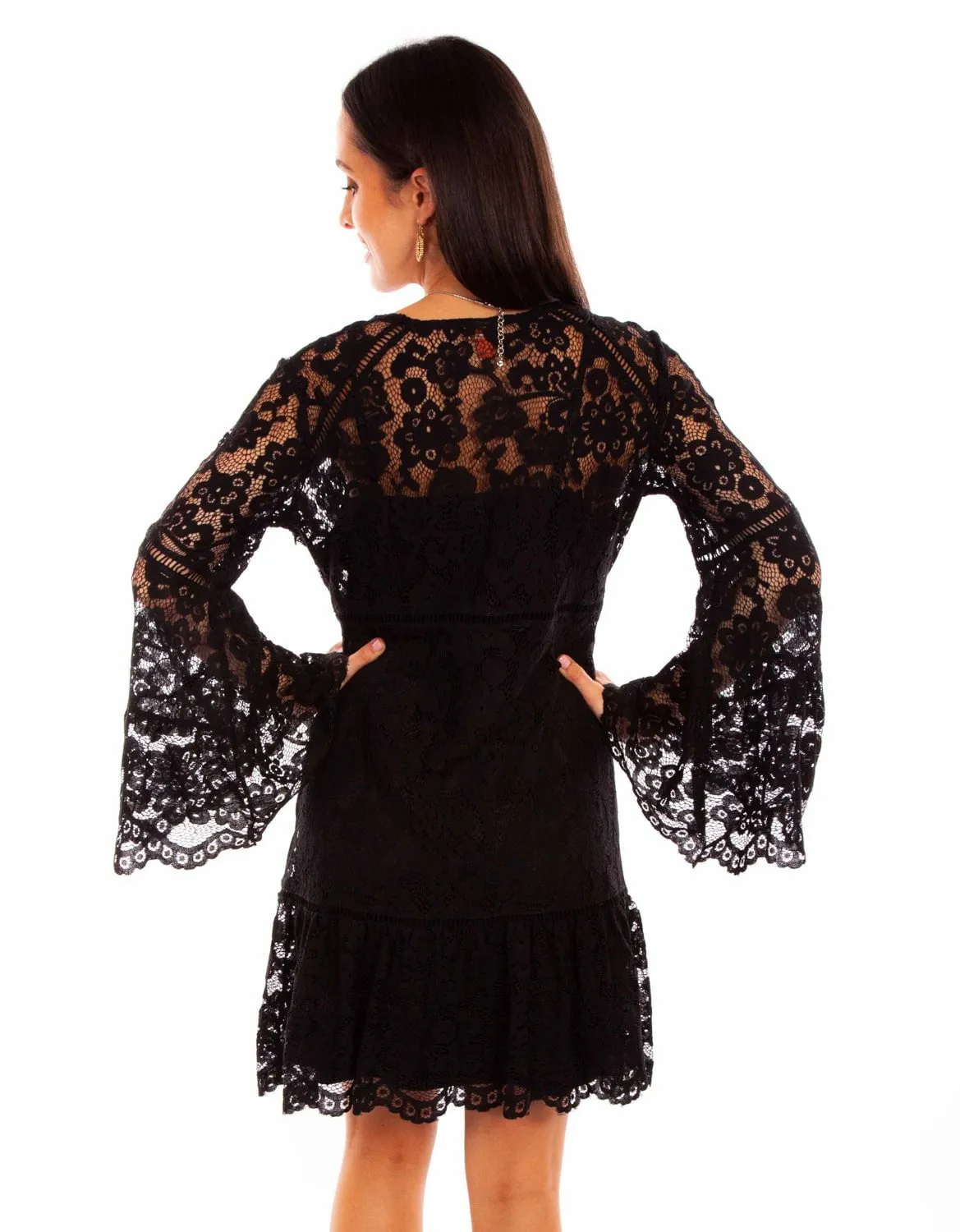 Scully Womens Two Piece Lace Black Cotton Blend L/S Dress