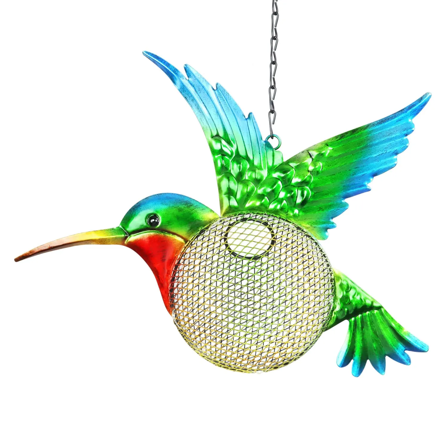 Solar Hanging Metal Mesh Hummingbird Bird Feeder, 13 by 17 Inches