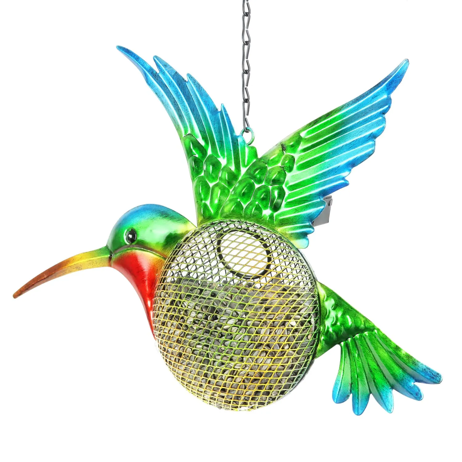 Solar Hanging Metal Mesh Hummingbird Bird Feeder, 13 by 17 Inches