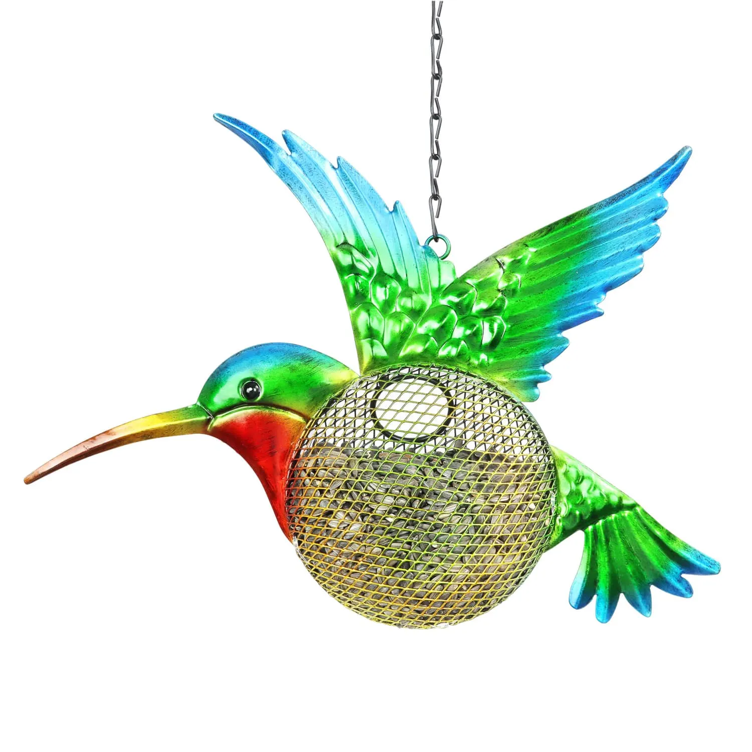 Solar Hanging Metal Mesh Hummingbird Bird Feeder, 13 by 17 Inches