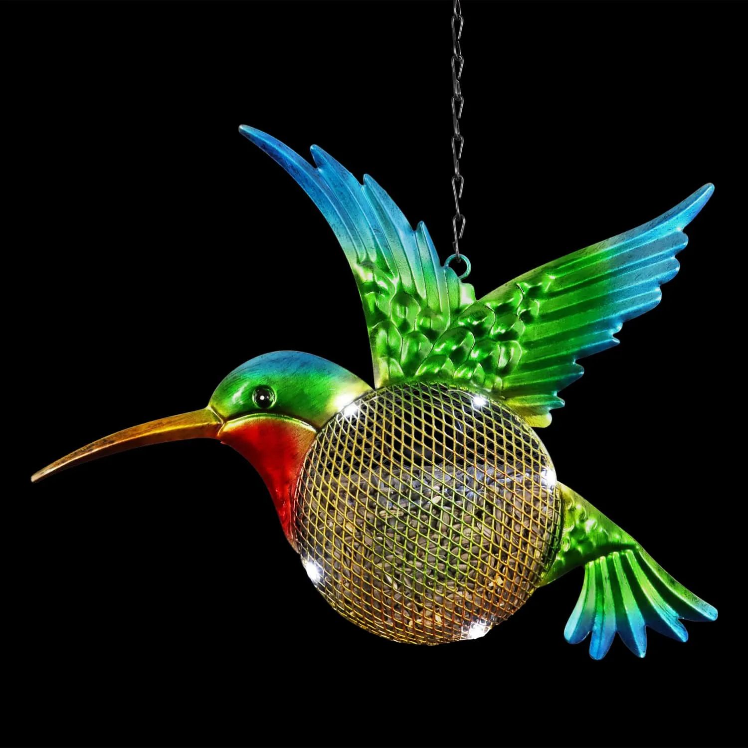 Solar Hanging Metal Mesh Hummingbird Bird Feeder, 13 by 17 Inches