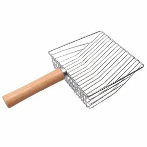 Stainless Steel Cat Litter Shovel with Wooden Handle – Easy to Clean, Stylish, Dust-Reducing, Ideal for Small Dog Toilets