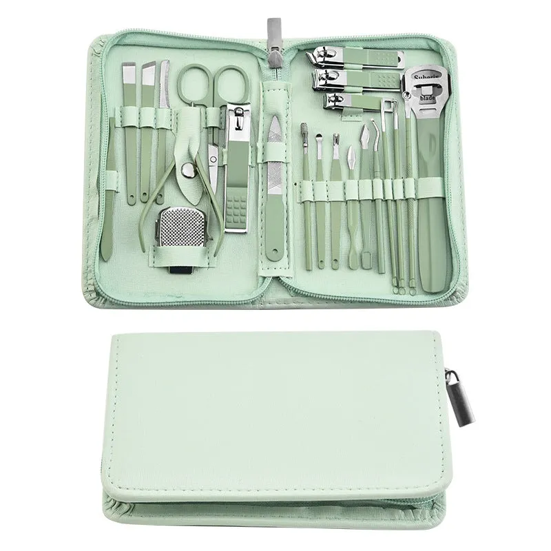 Stainless Steel Nail Clippers Manicure Set Nail Art Pedicure Scissors Tool Zipper 22 Pcs Set Fingernail Maintenance Kit