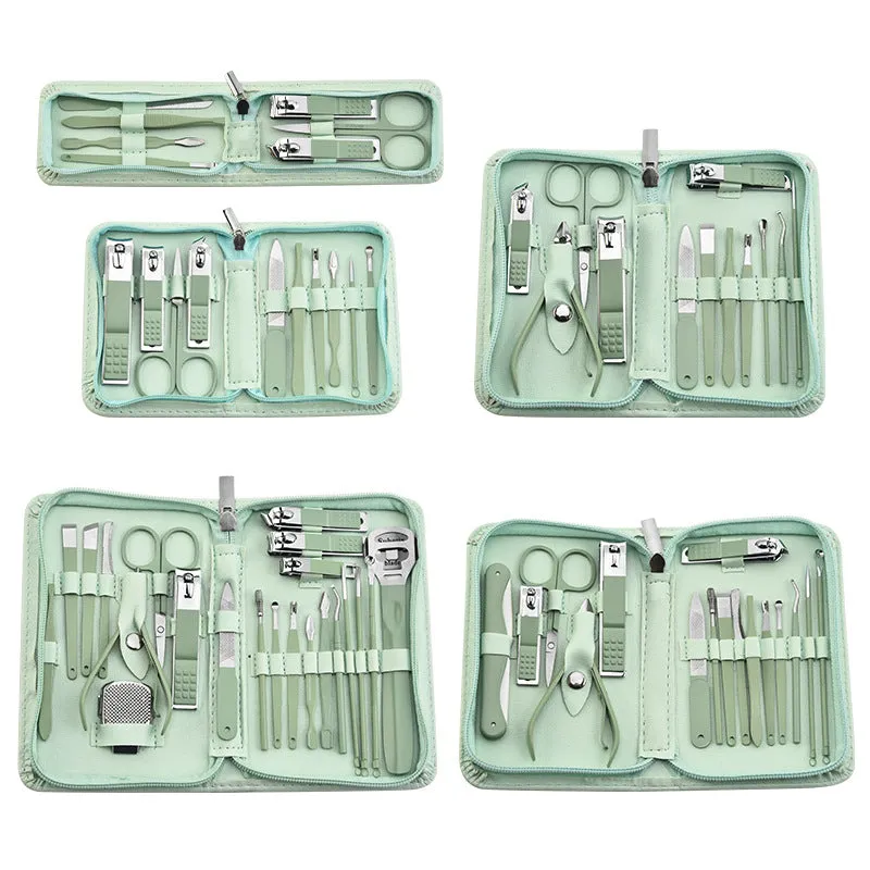 Stainless Steel Nail Clippers Manicure Set Nail Art Pedicure Scissors Tool Zipper 22 Pcs Set Fingernail Maintenance Kit