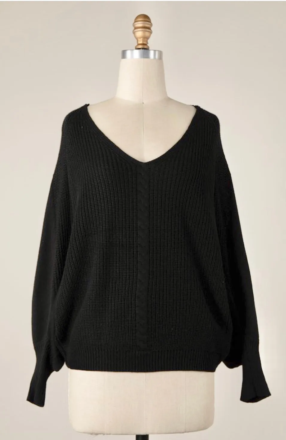 Straight Down The Middle Batwing Sweater: Black