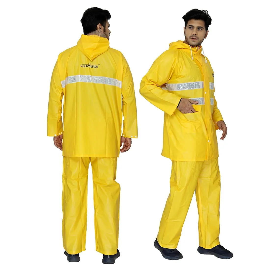 THE CLOWNFISH Rain Coat for Men Waterproof for Bike with Hood and Reflective Stripes Raincoat for Men Industrial Series. Set of Top and Bottom. Indus Series (Yellow, XX-Large)