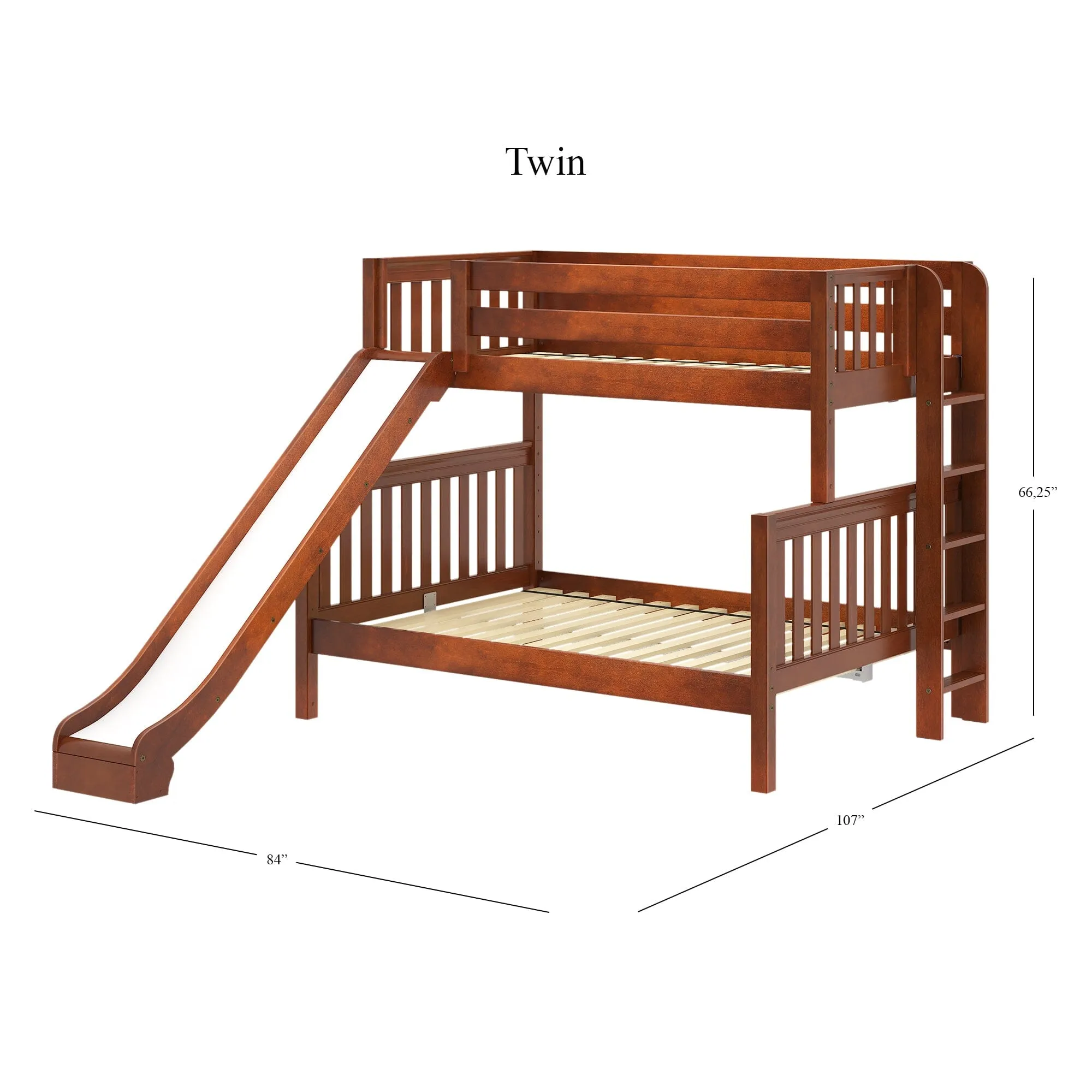 Twin over Full Medium Bunk Bed with Slide and Ladder