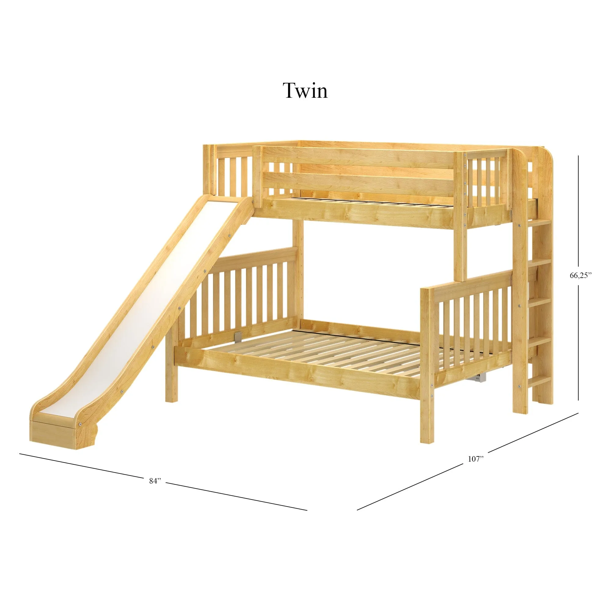 Twin over Full Medium Bunk Bed with Slide and Ladder