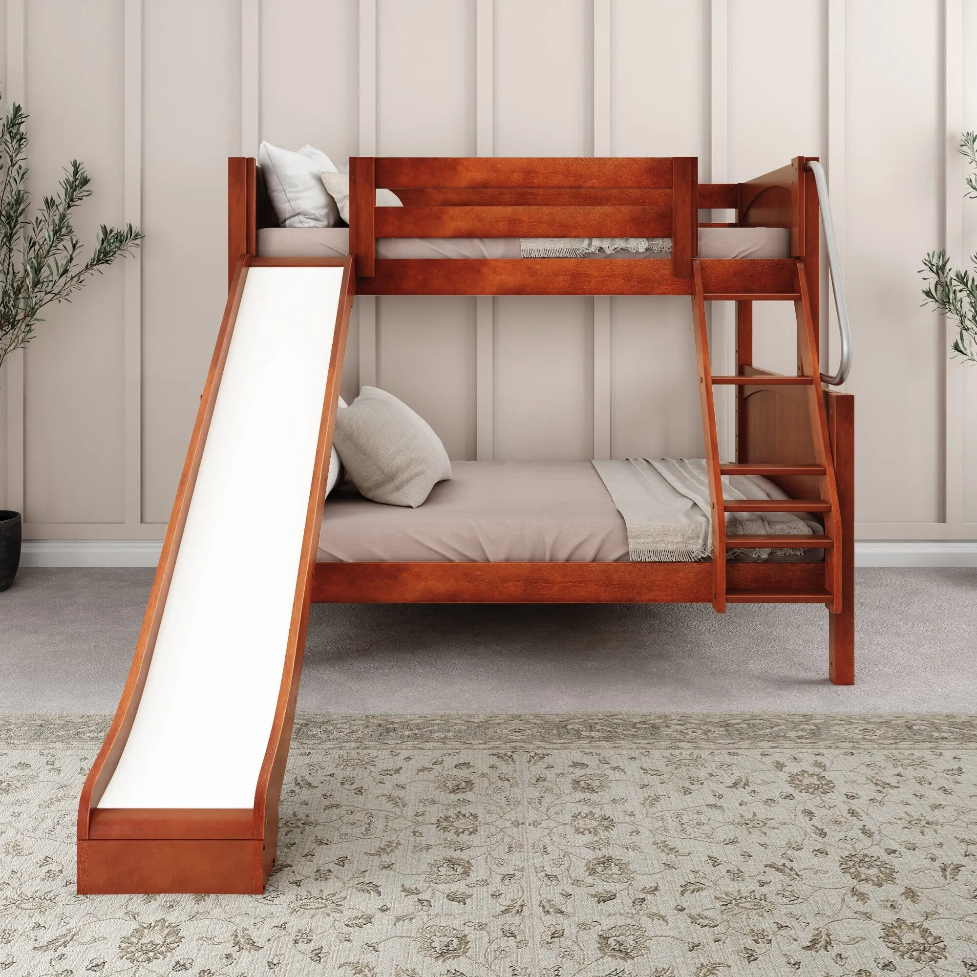 Twin over Full Medium Bunk Bed with Slide and Ladder