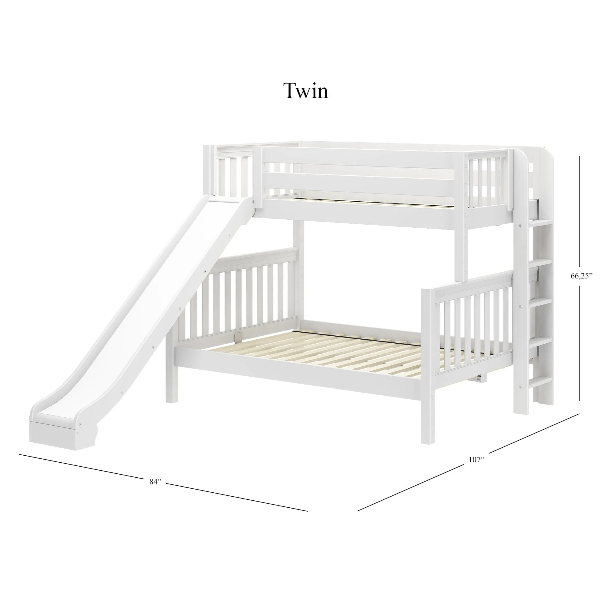 Twin over Full Medium Bunk Bed with Slide and Ladder