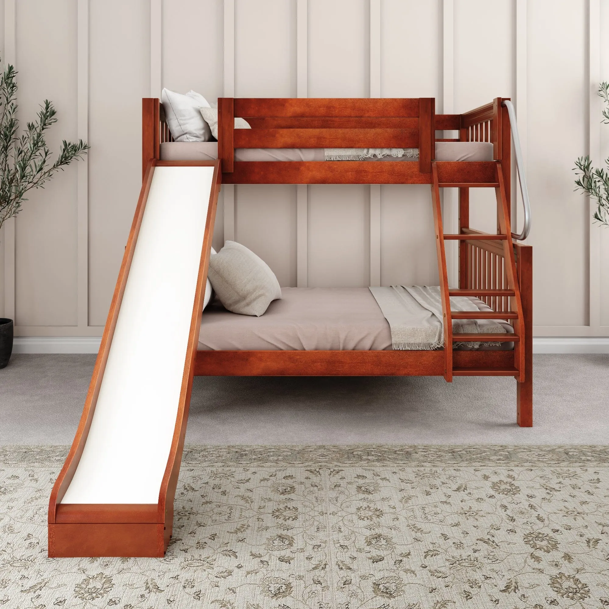 Twin over Full Medium Bunk Bed with Slide and Ladder