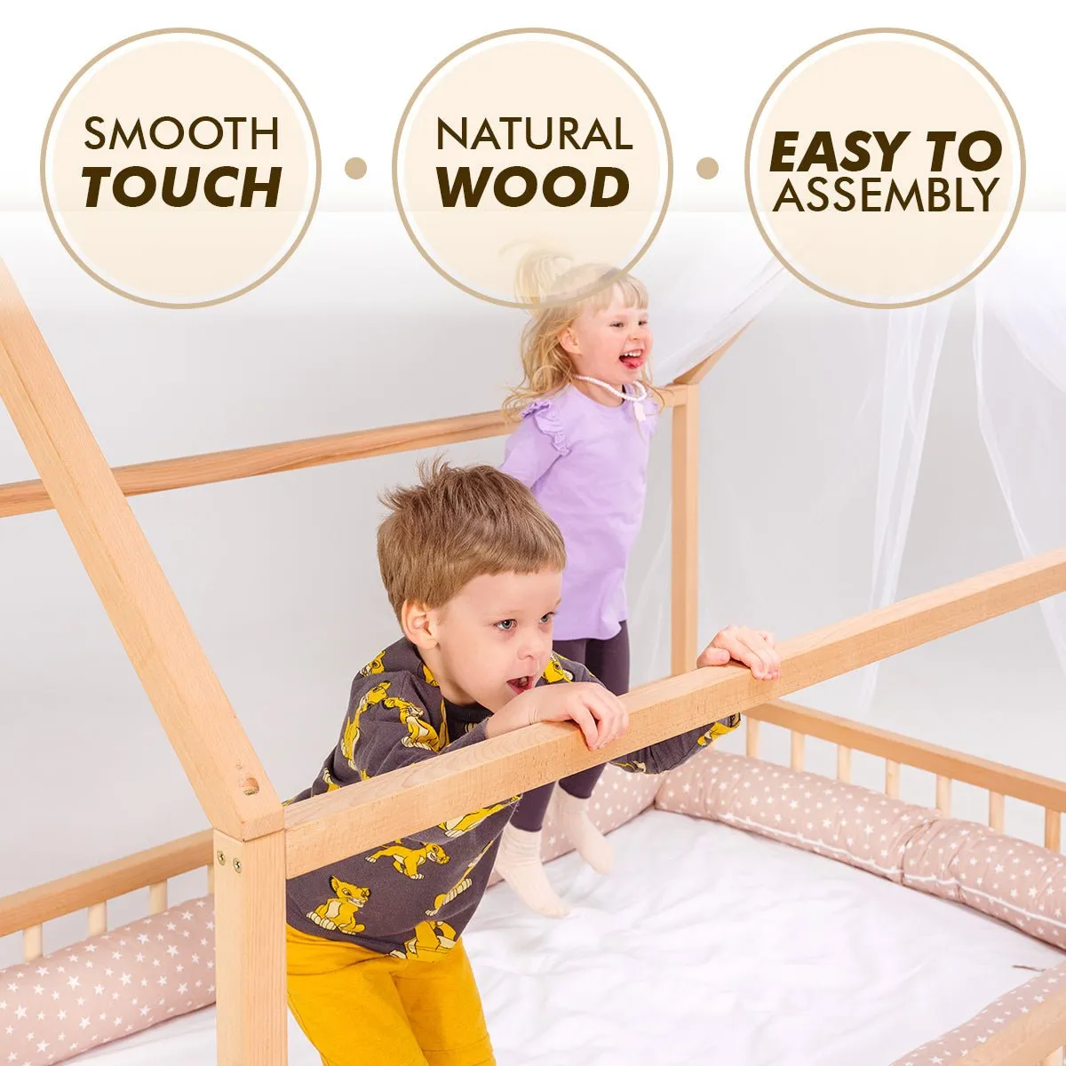 Twin Size Montessori House Bed for Kids with Fence (75x38 inch)