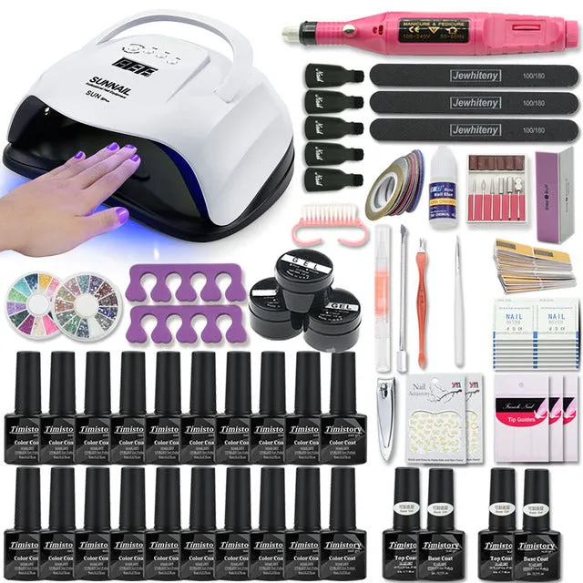 UV Lamp Nail Set For Manicure Kit 10&20 Color Gel Varnish Set Nail Drill Machine Kit Nail File Tool  Nail Extension Set