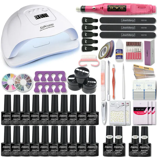 UV Lamp Nail Set For Manicure Kit 10&20 Color Gel Varnish Set Nail Drill Machine Kit Nail File Tool  Nail Extension Set