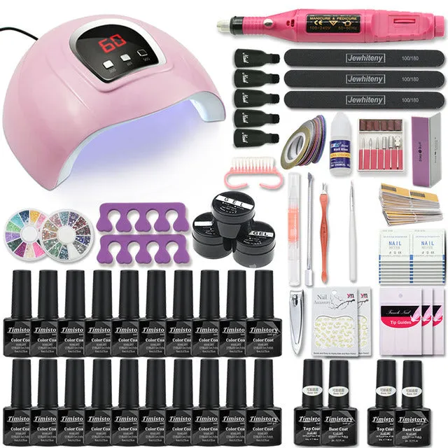 UV Lamp Nail Set For Manicure Kit 10&20 Color Gel Varnish Set Nail Drill Machine Kit Nail File Tool  Nail Extension Set