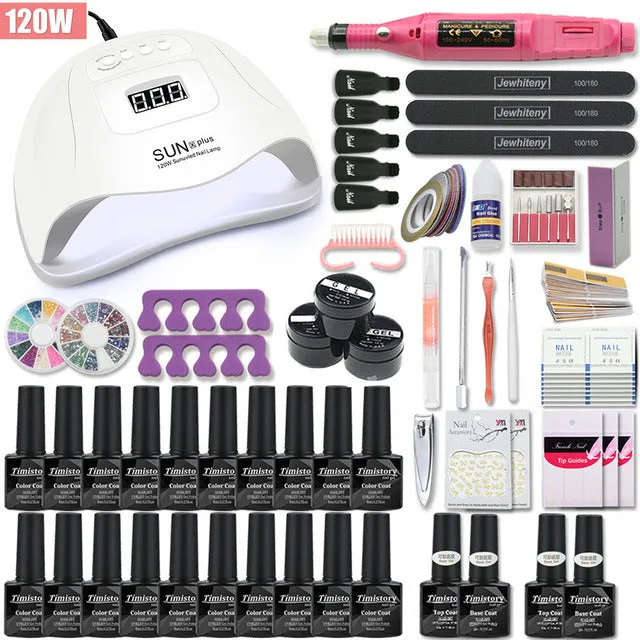 UV Lamp Nail Set For Manicure Kit 10&20 Color Gel Varnish Set Nail Drill Machine Kit Nail File Tool  Nail Extension Set