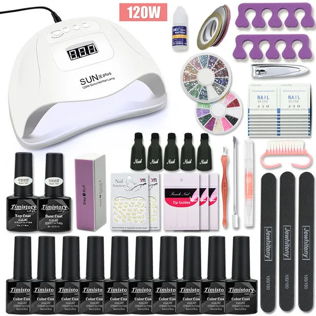 UV Lamp Nail Set For Manicure Kit 10&20 Color Gel Varnish Set Nail Drill Machine Kit Nail File Tool  Nail Extension Set