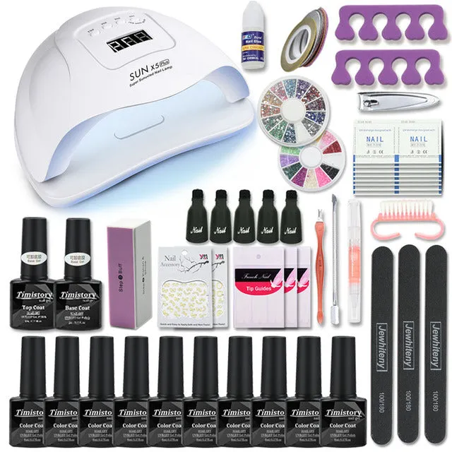 UV Lamp Nail Set For Manicure Kit 10&20 Color Gel Varnish Set Nail Drill Machine Kit Nail File Tool  Nail Extension Set