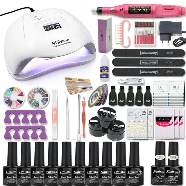 UV Lamp Nail Set For Manicure Kit 10&20 Color Gel Varnish Set Nail Drill Machine Kit Nail File Tool  Nail Extension Set