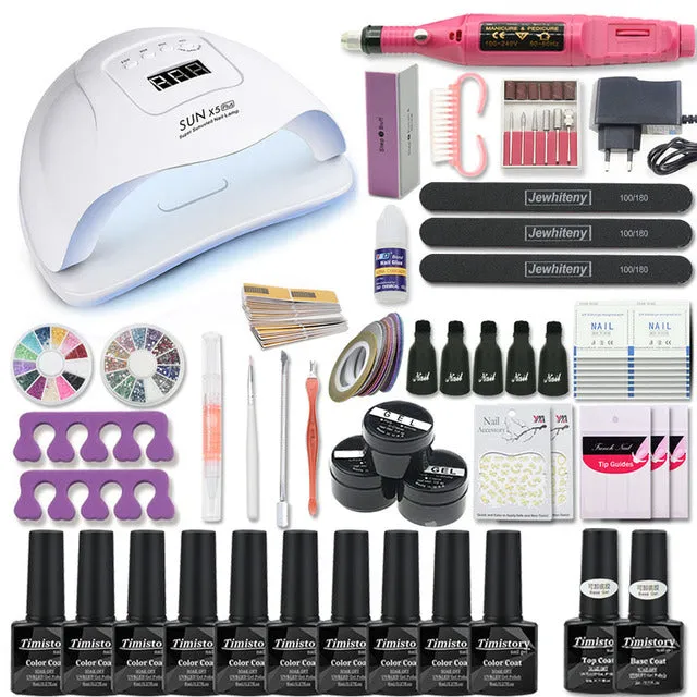 UV Lamp Nail Set For Manicure Kit 10&20 Color Gel Varnish Set Nail Drill Machine Kit Nail File Tool  Nail Extension Set