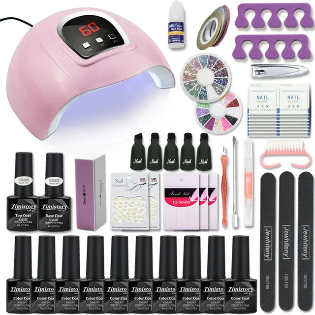 UV Lamp Nail Set For Manicure Kit 10&20 Color Gel Varnish Set Nail Drill Machine Kit Nail File Tool  Nail Extension Set