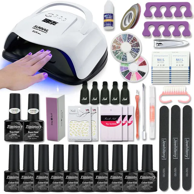 UV Lamp Nail Set For Manicure Kit 10&20 Color Gel Varnish Set Nail Drill Machine Kit Nail File Tool  Nail Extension Set