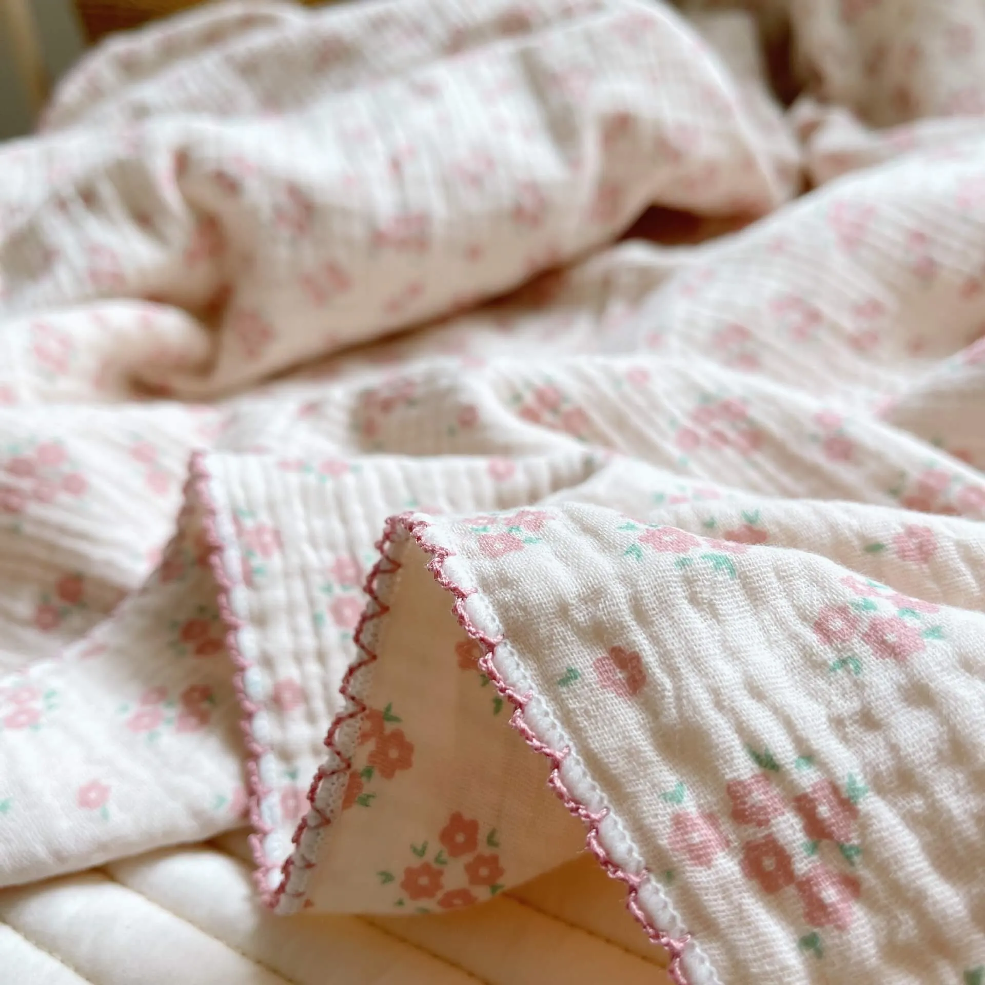 Vintage Floral Cotton Muslin Baby Blankets - Carmine