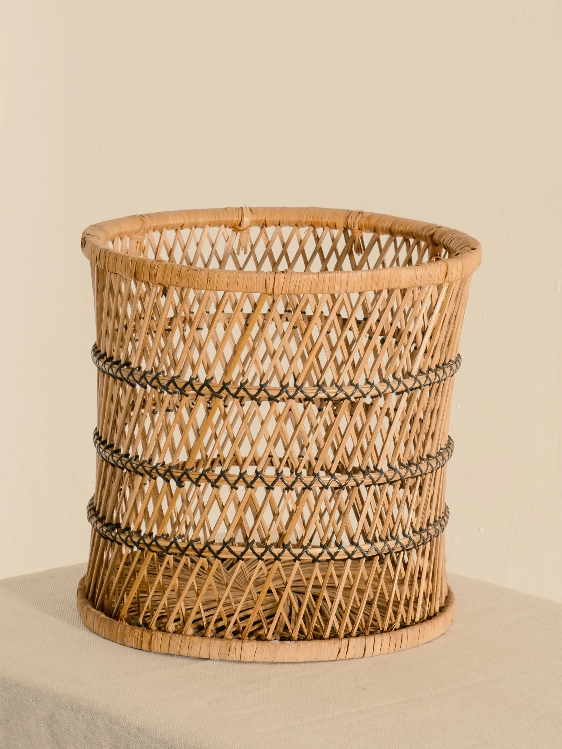 Vintage Woven Cane Waste Paper Basket