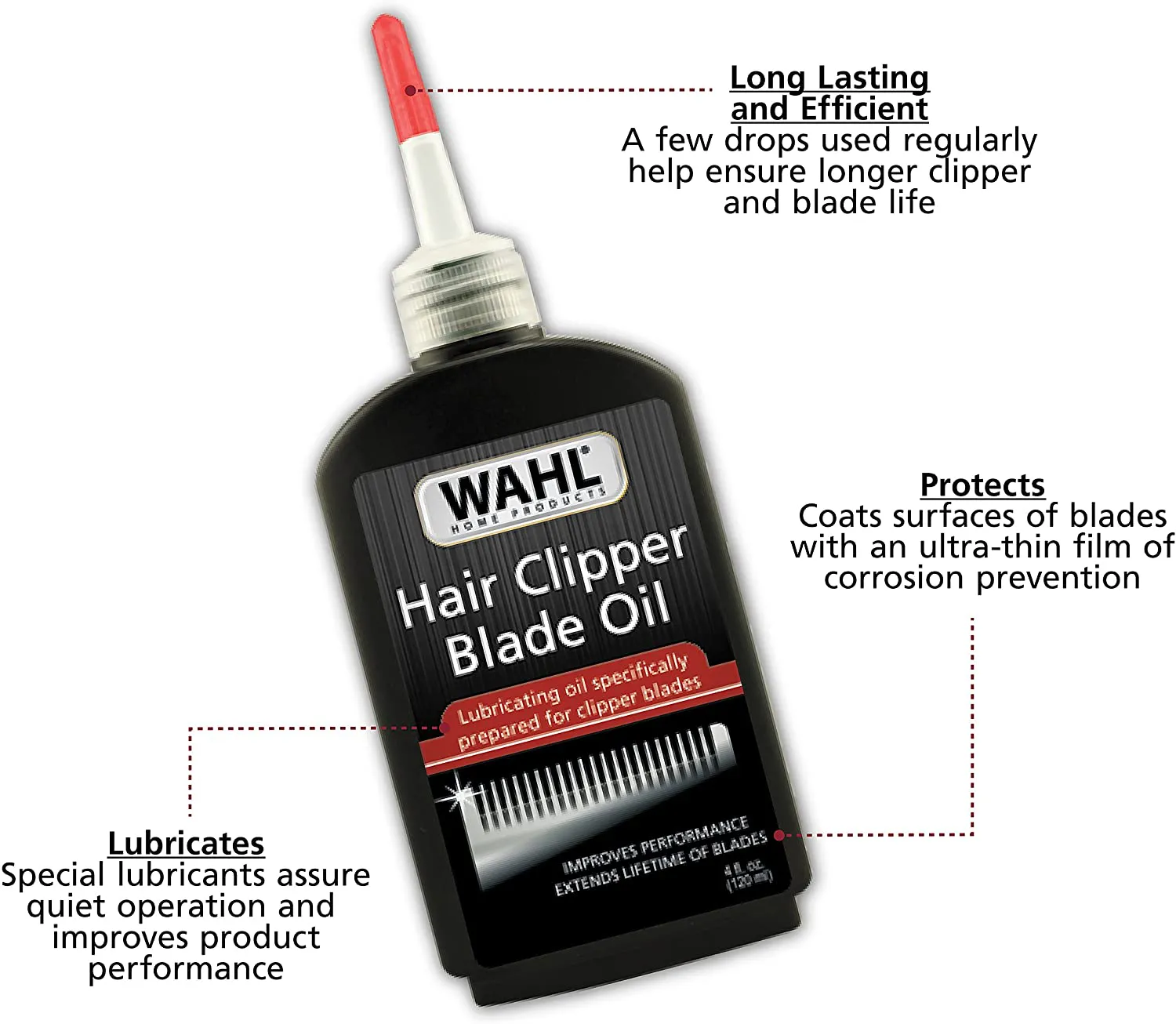 Wahl Premium Hair Clipper Blade Lubricating Oil for Clippers, Trimmers & Blade Corrosion for Rust Prevention - 4 Fluid Ounces - Model 3310-300