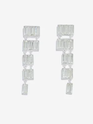 Westside Accessories Silver Baguette Stone Long Dangler Earrings