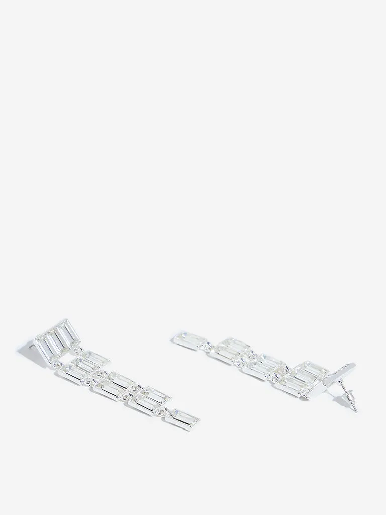 Westside Accessories Silver Baguette Stone Long Dangler Earrings